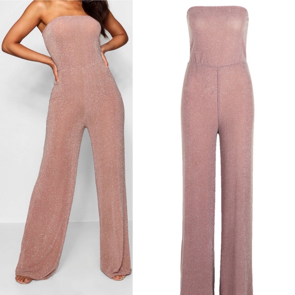 Strapless Wide Leg Sparkle Jumpsuit